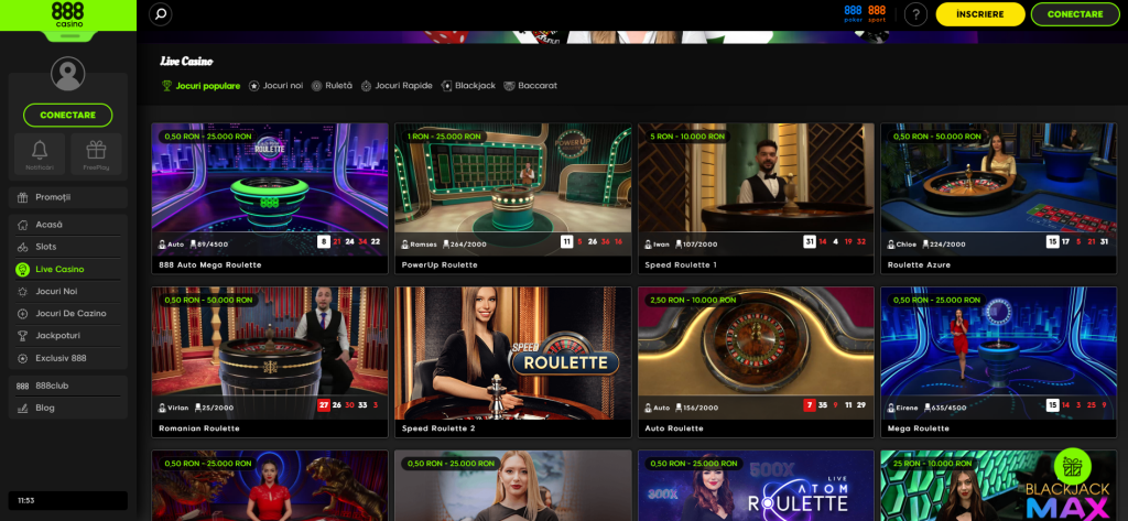 Secțiunea de Live Casino la 888Casino